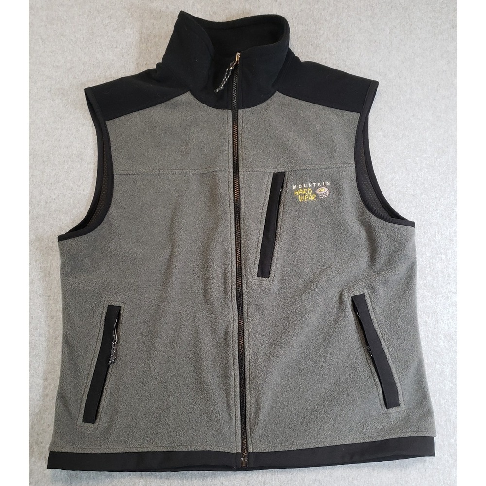 Mountain Hard Wear Windstopper Fleece Vest Mens Gray Black Sz L OM1623 Full Zip
